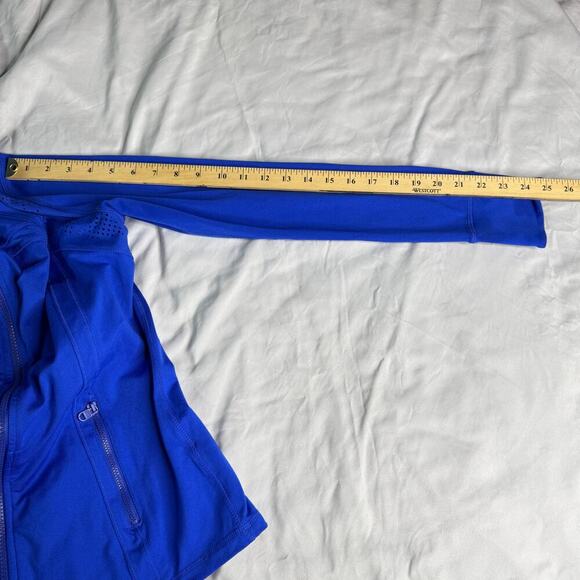 Tangerine Women’s Full Zip Athletic Jacket Blue Laser Cut Thumbholes Size Small - Picture 10 of 10